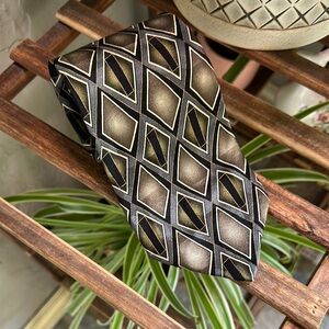 Tailors Row‎ Finery silk geometric green and brown necktie vintage